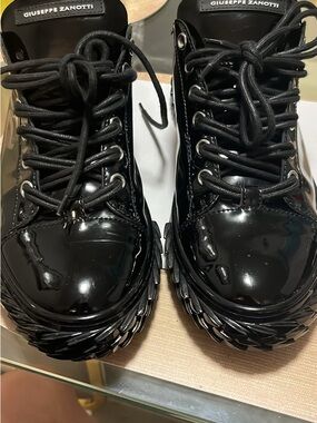 Giuseppe Zanotti Black Patent Lace-Up Chunky Trainers
